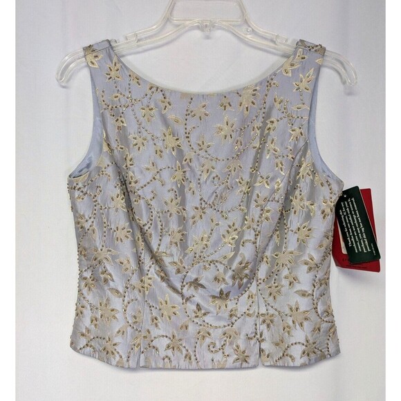 JS Collections Petite Gold Beaded Floral Corset Style Tank Top Blue Size 8 - Picture 1 of 10
